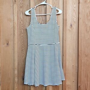 H&M Sleeveless Stretch Knee Length A-Line Dress, Size 14, Black & White Stripes